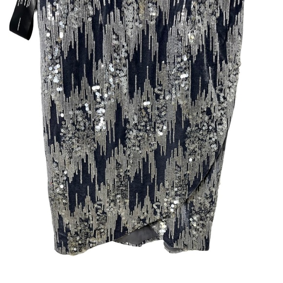 JS Collection June Faux Wrap MIDI Dress Size 12 Gray Blue Cap Sleeve Velvet - Picture 9 of 12